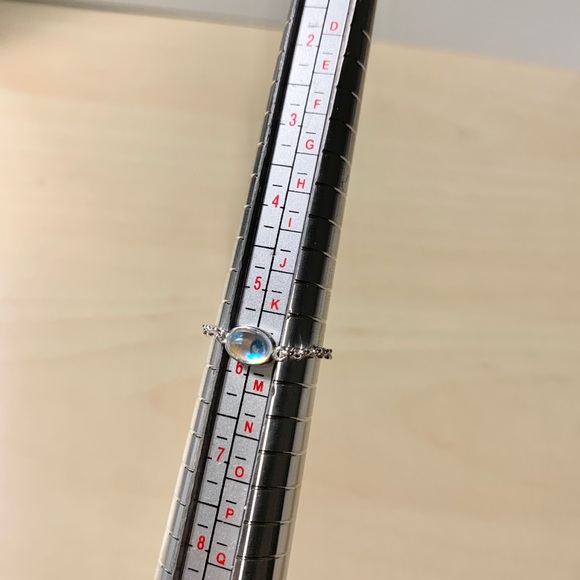 925 Silver iridescent stone chain adjustable ring sz US6-13.5 - Picture 3 of 6